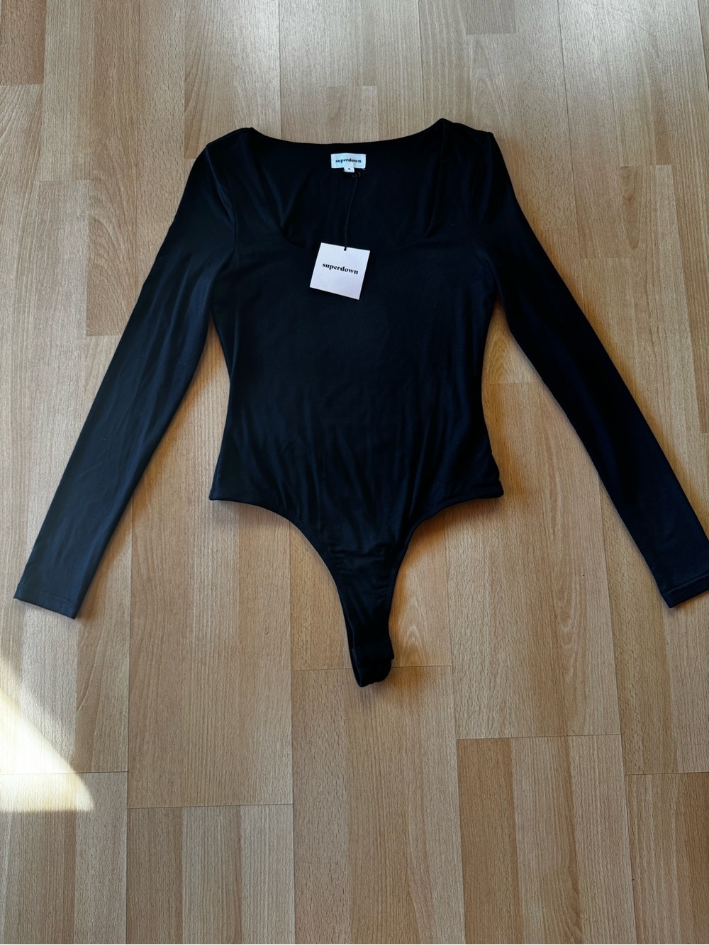 Superdown Black Long Sleeve Scoop Neck Bodysuit